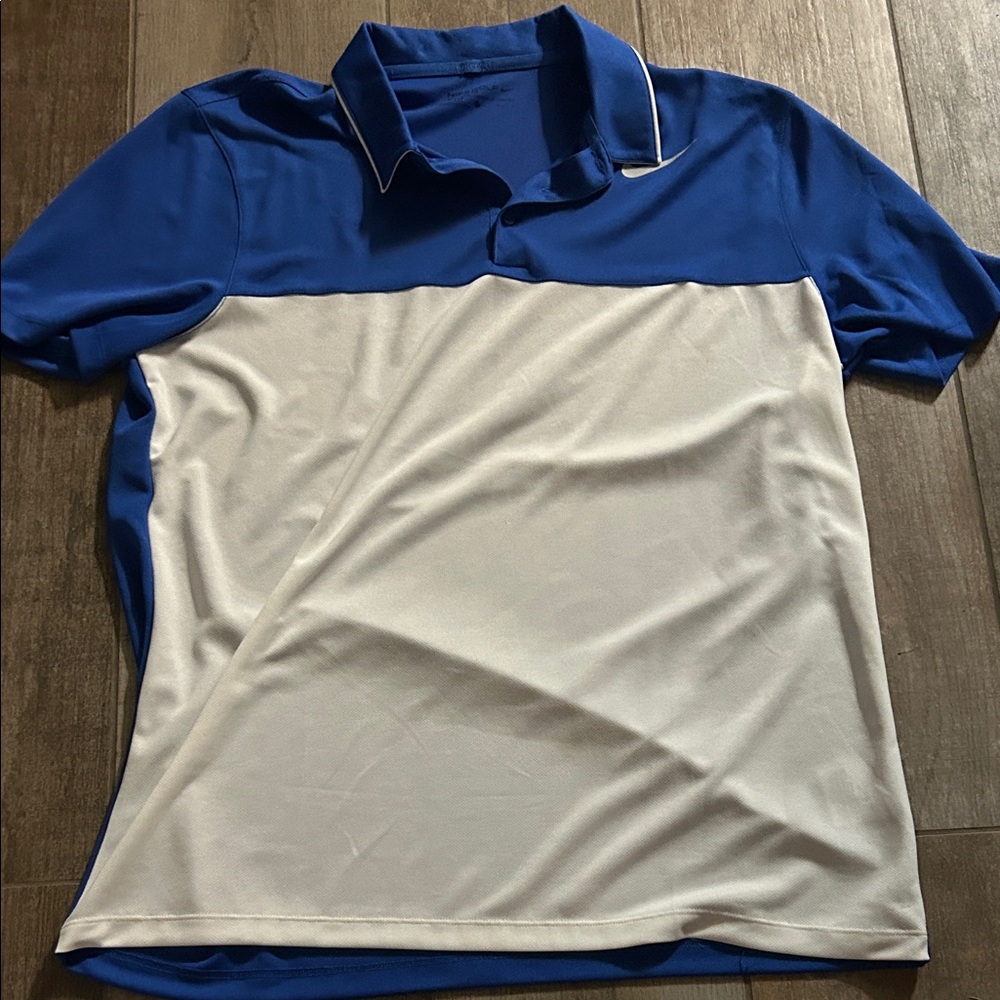 Nike Blue and White Men's Polo Shirt